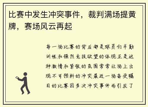 比赛中发生冲突事件，裁判满场提黄牌，赛场风云再起